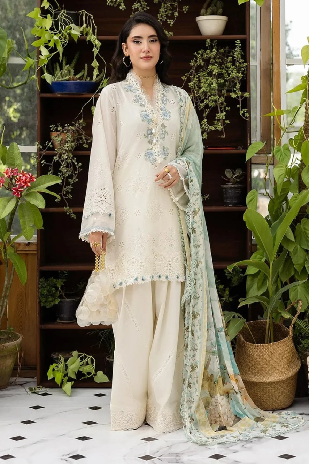 Elaf Premium - E.Craft Embroidered Chikankari Lawn - EEC-1B PEARLISTA - TC-1616
