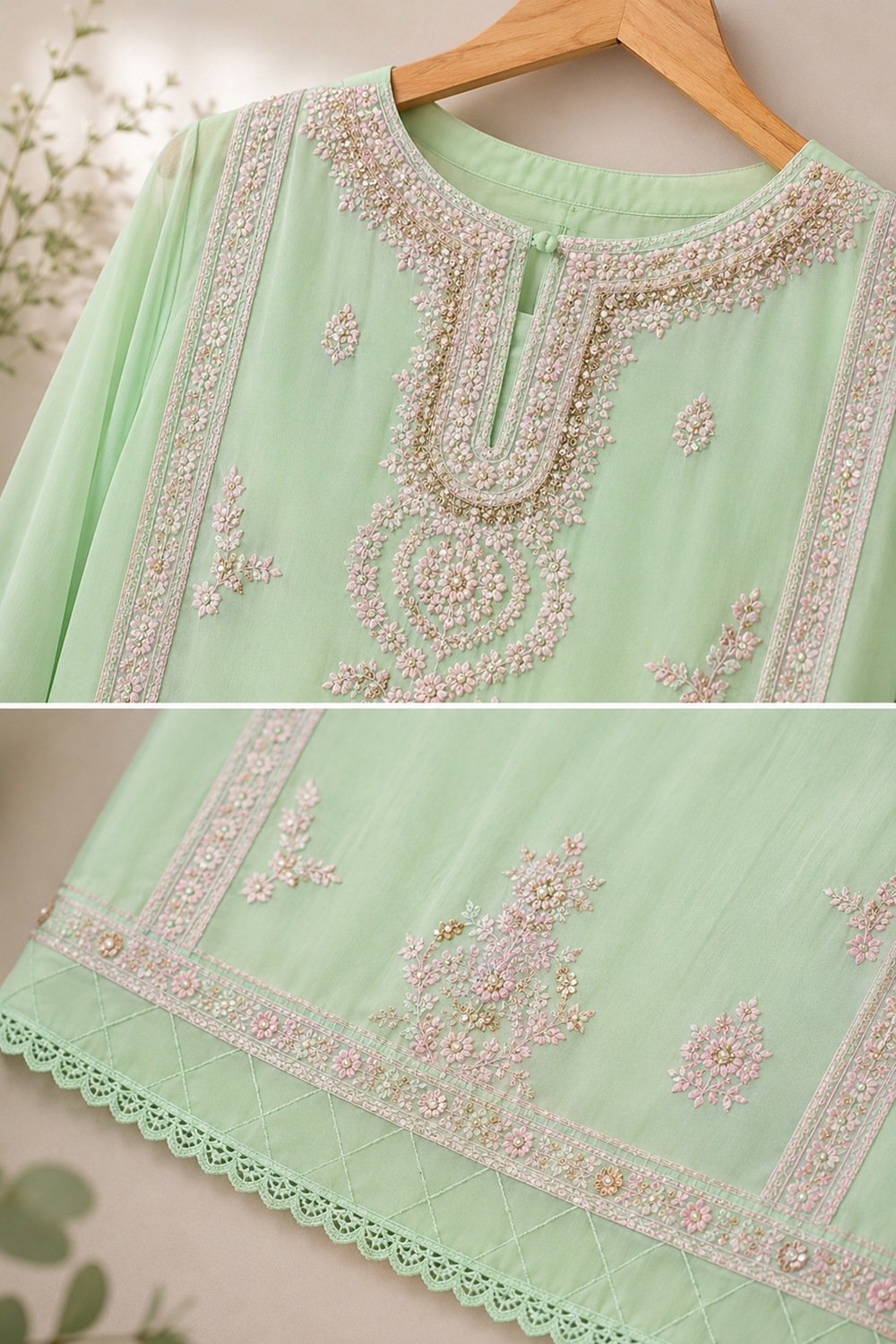 Agha Noor (Stitched) 2Pc 100% Bamber Pure Chiffon Heavily Embroidered - TC-1184