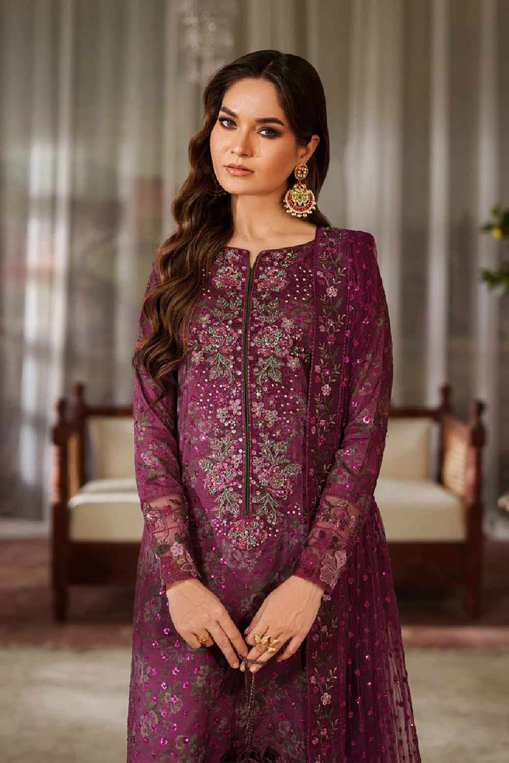 Iznik Magenta Printed & Embroidered Formal Collection - UE-538 - TC-1546