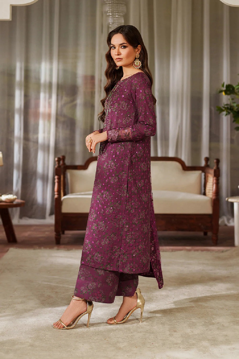 Iznik Magenta Printed & Embroidered Formal Collection - UE-538 - TC-1546