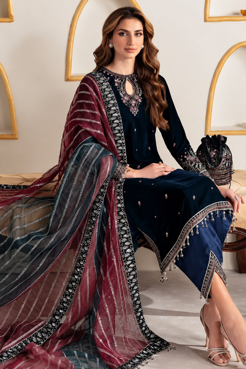 Jazmin VF-2008 Winter LUXE Luxury Embroidered Velvet Suit - TC-1810
