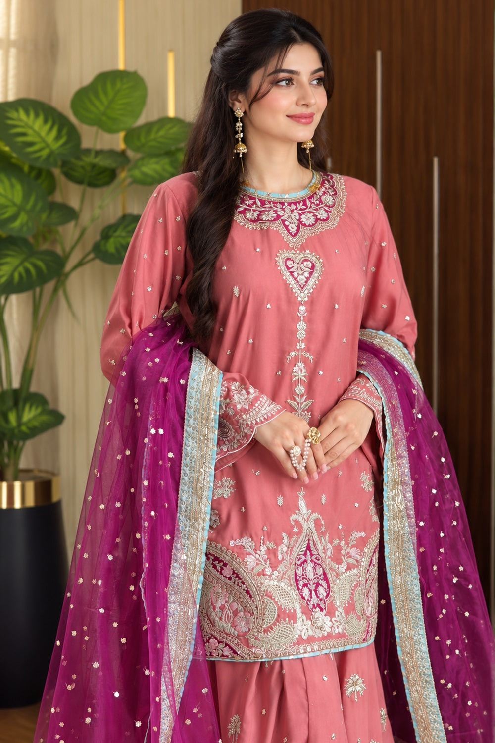 Ethnic Luxury Embroidered Viscose 3-Piece Sharara Suit | Ready to Wear - TC-1800