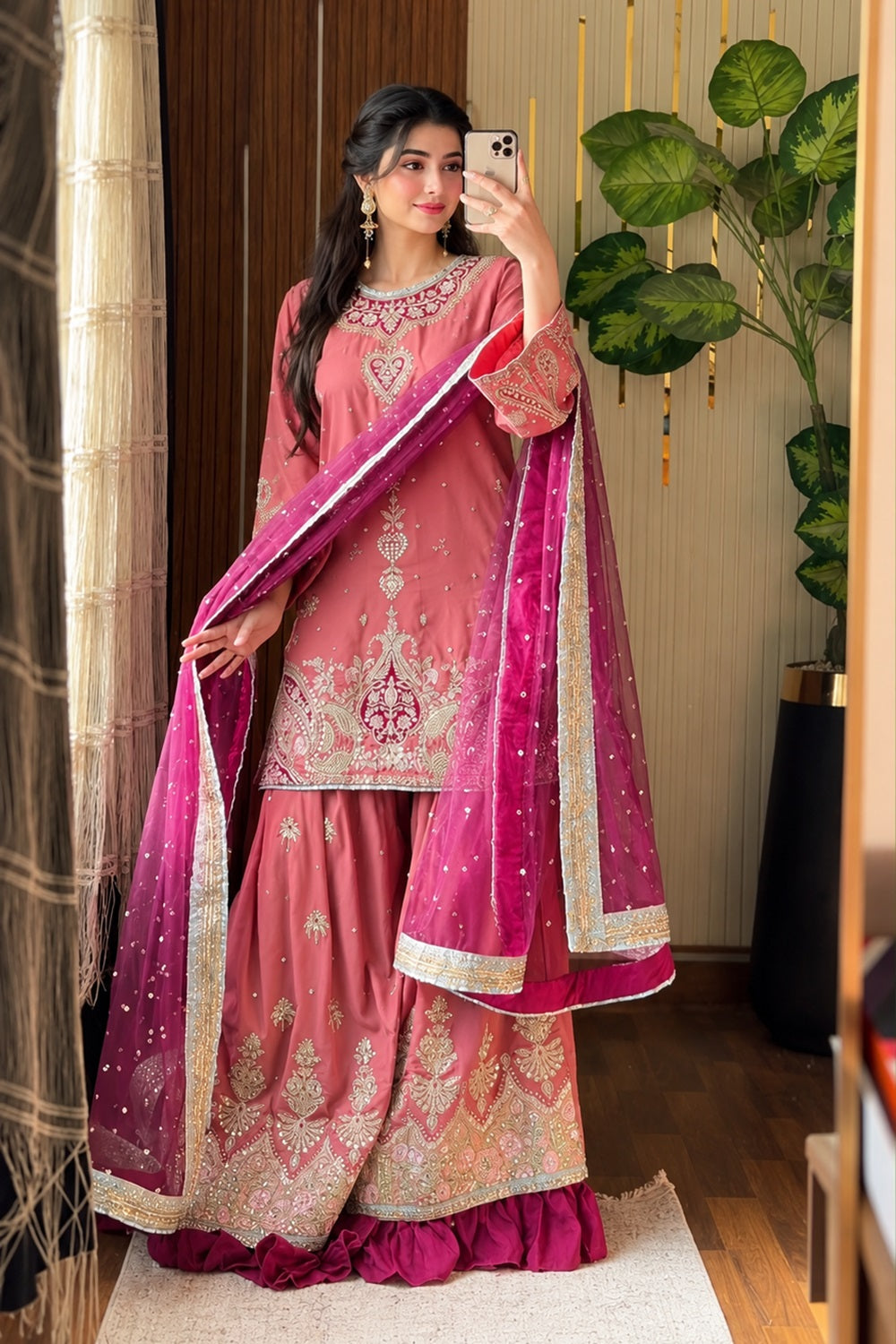 Ethnic Luxury Embroidered Viscose 3-Piece Sharara Suit | Ready to Wear - TC-1800