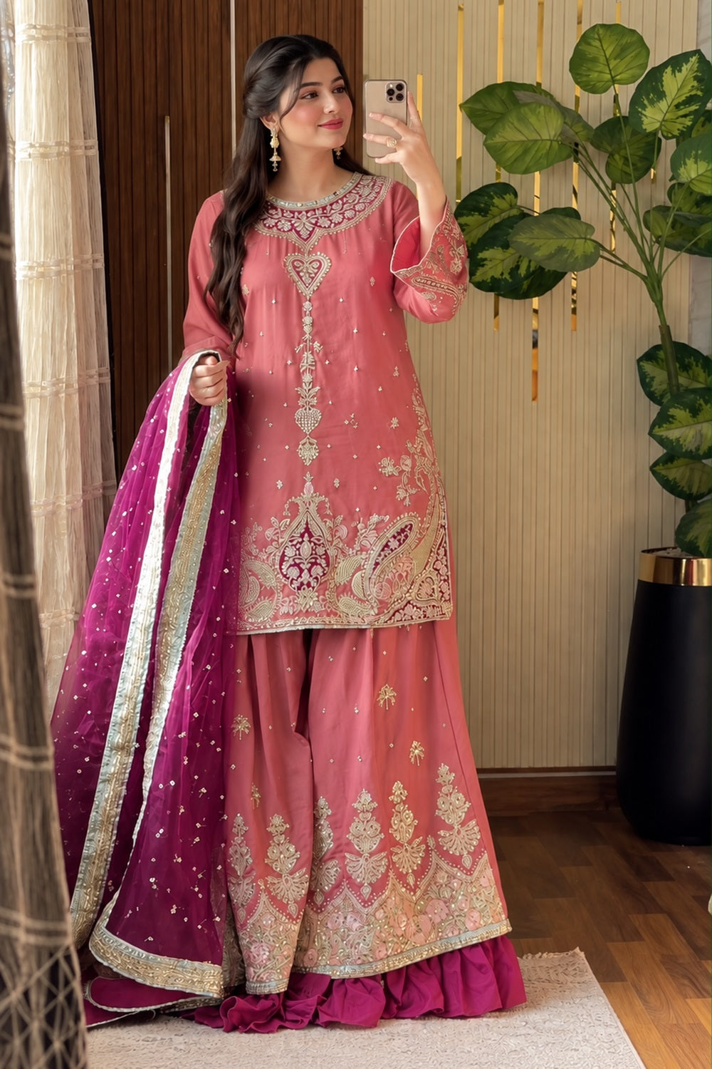 Ethnic Luxury Embroidered Viscose 3-Piece Sharara Suit | Ready to Wear - TC-1800