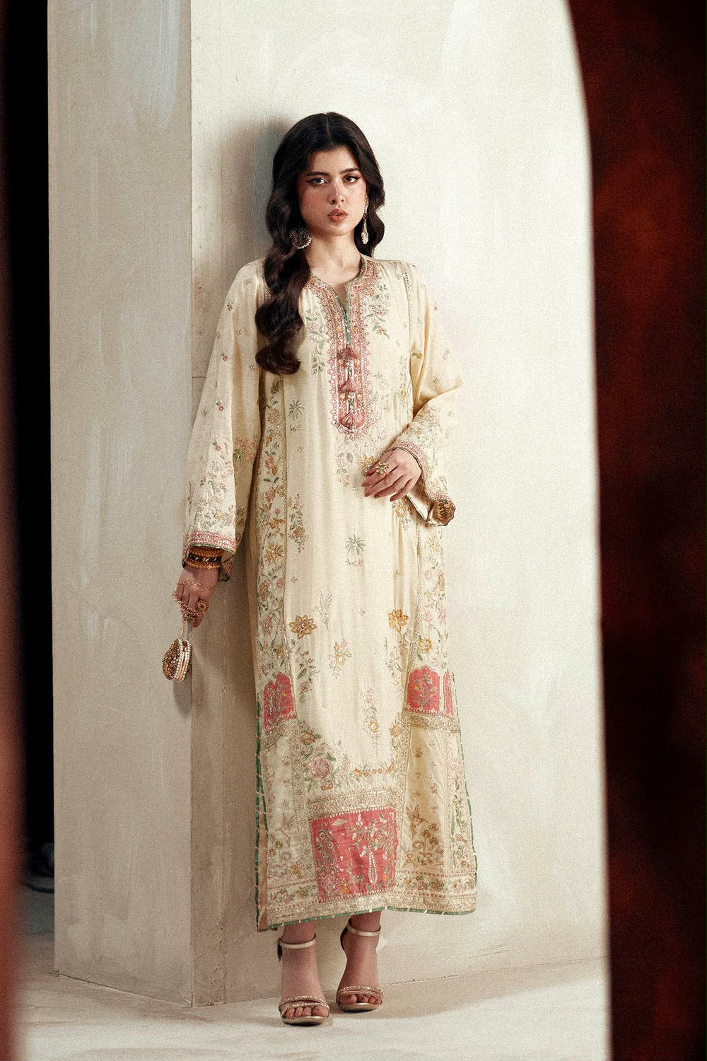 ETHNC Luxury Floral Embroidered Kaftan – Pure Viscose Raw Silk | Ready to Wear - TC-1797