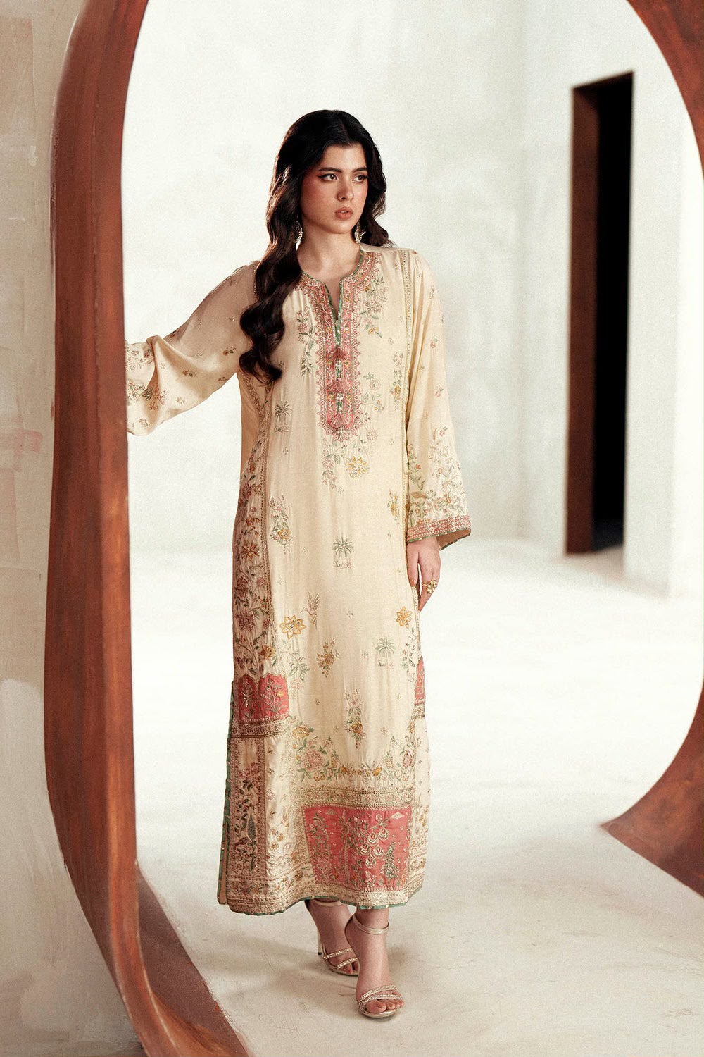 ETHNC Luxury Floral Embroidered Kaftan – Pure Viscose Raw Silk | Ready to Wear - TC-1797