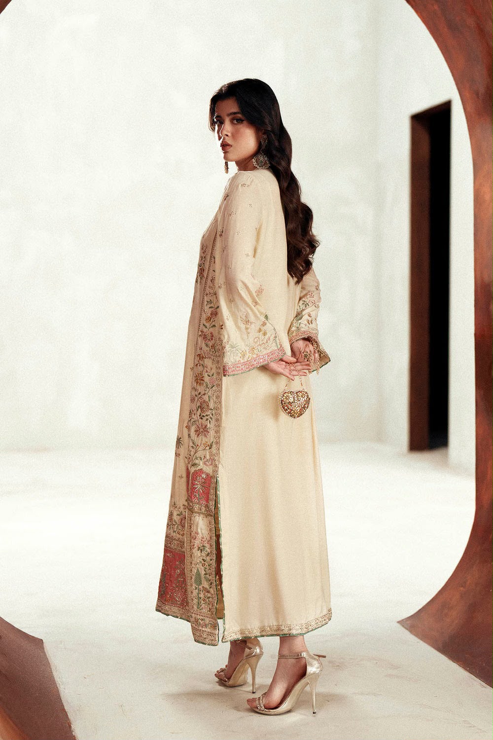 ETHNC Luxury Floral Embroidered Kaftan – Pure Viscose Raw Silk | Ready to Wear - TC-1797