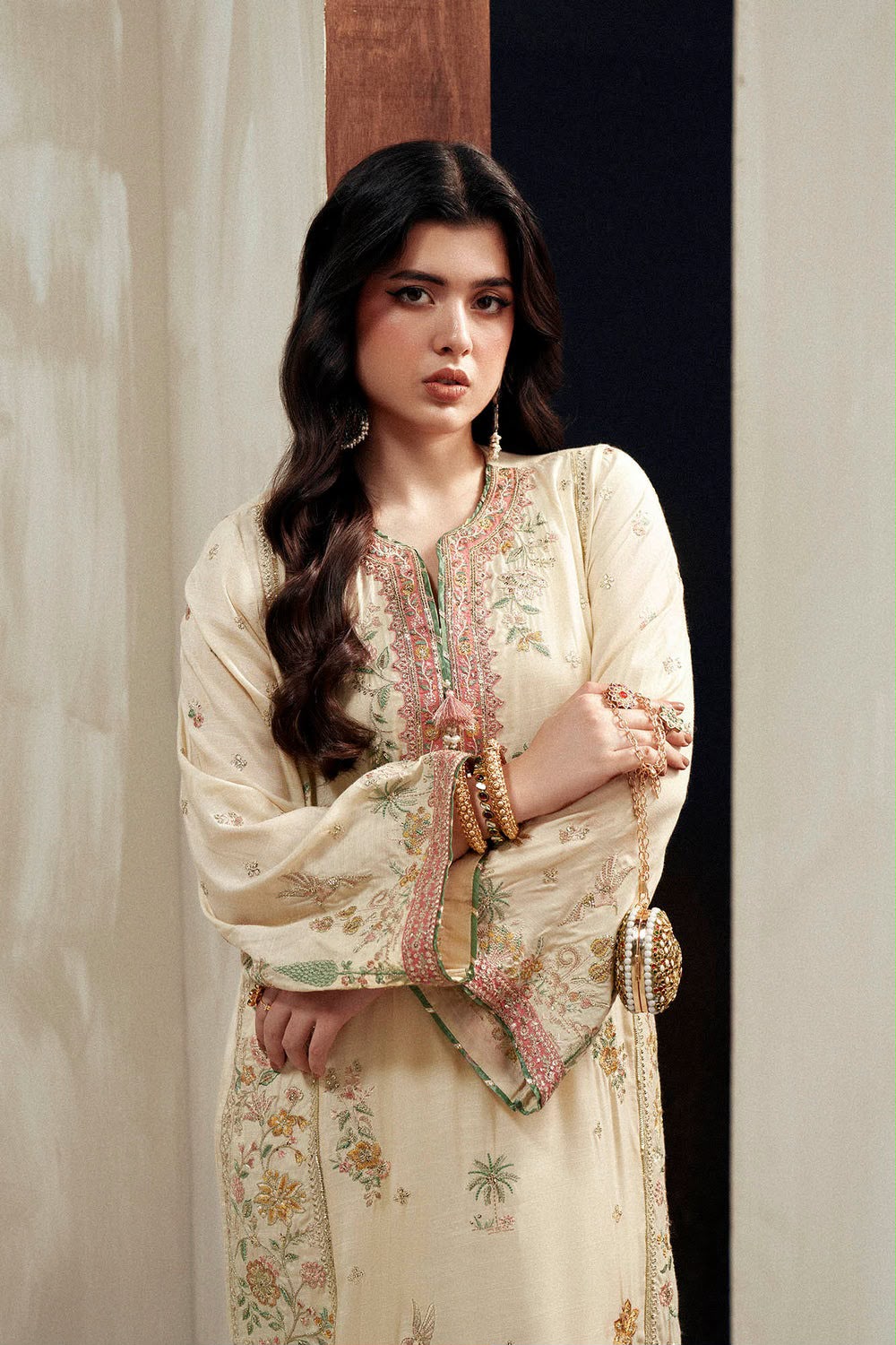 ETHNC Luxury Floral Embroidered Kaftan – Pure Viscose Raw Silk | Ready to Wear - TC-1797