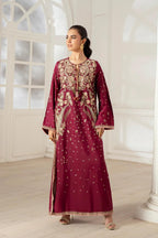 ETHNC Luxury Floral Embroidered Kaftan – Pure Viscose Raw Silk | Ready to Wear - TC-1796