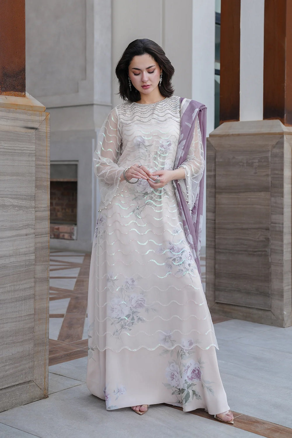 Noural Dress by Lulusar | Handcrafted Organza Outfit with Digital Print Silk Lining TC-1376