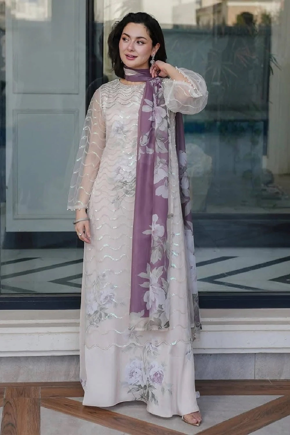 Noural Dress by Lulusar | Handcrafted Organza Outfit with Digital Print Silk Lining TC-1376