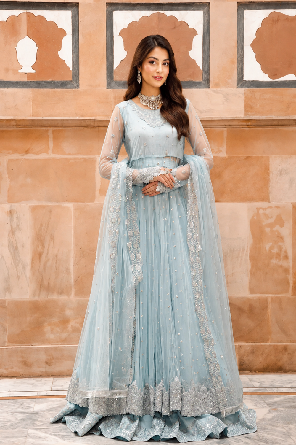Alayna Pishwas Maxi Formal Wedding Collection – SKY BLUE - TC-1777