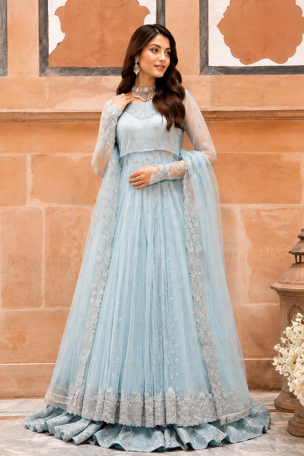 Alayna Pishwas Maxi Formal Wedding Collection – SKY BLUE - TC-1777