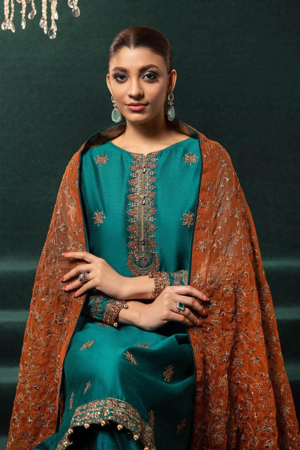 Maria B Embroidered Lawn Collection - Teal Green SF-W22-12/A - TC-622