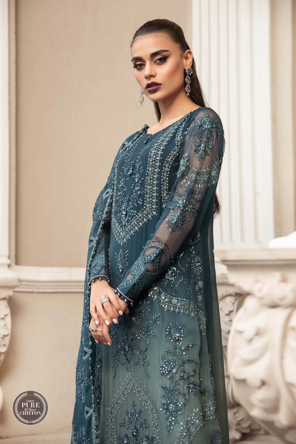Pure Silk Chiffon by Maria B. - MPC-23-102 Teal Blue - TC-644
