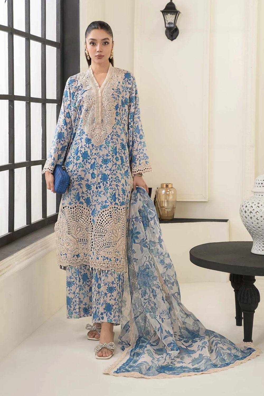 MARIA.B. LUXURY PRET EMBROIDERED LAWN SUIT | DW-EF24-108 - TC-743