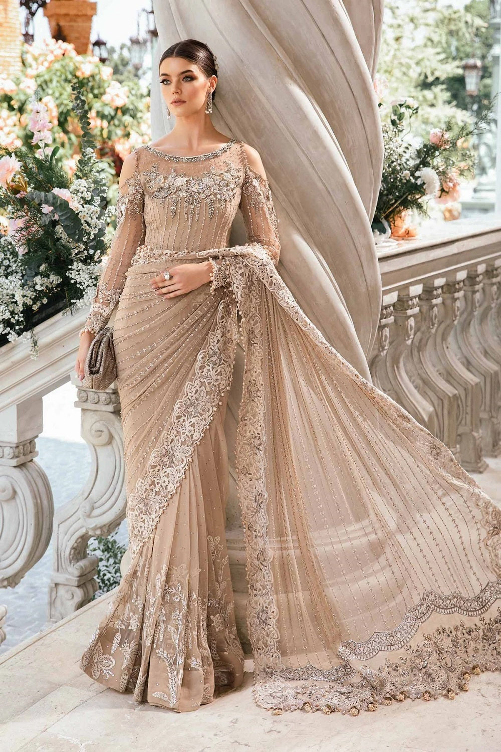 Maria.B. Mbroidered Eid Edition Chiffon Saree - BD-2801 - TC-1010