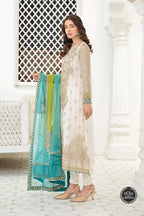 MARIA.B. Chiffon Wedding MPC-21-107- White and Ferozi - Design # 7 - TC-457