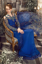 Maria.B. Mbroidered Eid Edition Chiffon Saree - Cobalt Blue BD-2704 - TC-1410