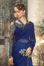 Maria.B. Mbroidered Eid Edition Chiffon Saree - Cobalt Blue BD-2704 - TC-1410