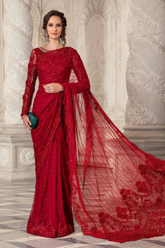 Maria B. Luxury Wedding Couture Saree Red/Black MC-051 - TC-1059