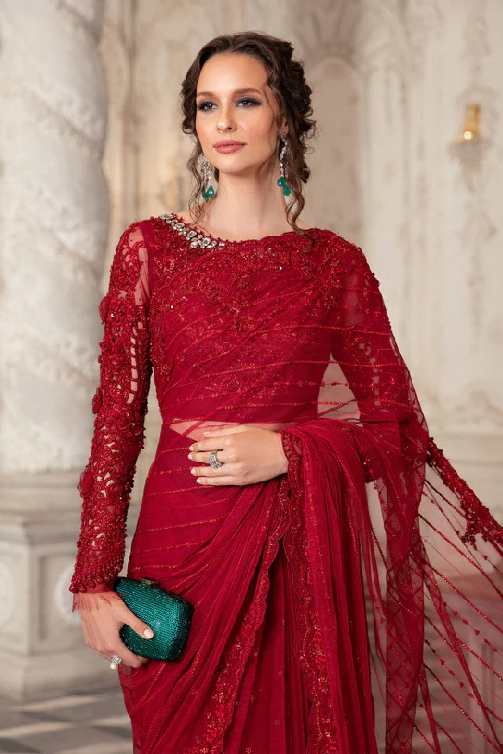 Maria B. Luxury Wedding Couture Saree Red/Black MC-051 - TC-1059