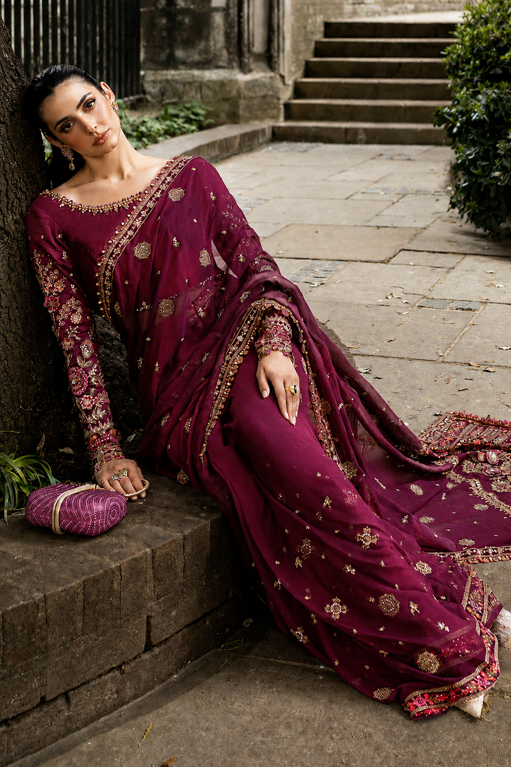 Maria.B. Mbroidered Eid Edition Chiffon Saree - WF-09-01 - TC-1761