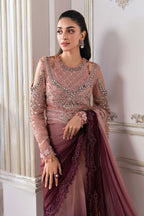 Maria.B. Mbroidered Luxury Wedding Chiffon Saree - BD-3001-Ash Pink Ombre - TC-1458
