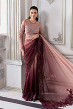 Maria.B. Mbroidered Luxury Wedding Chiffon Saree - BD-3001-Ash Pink Ombre - TC-1458