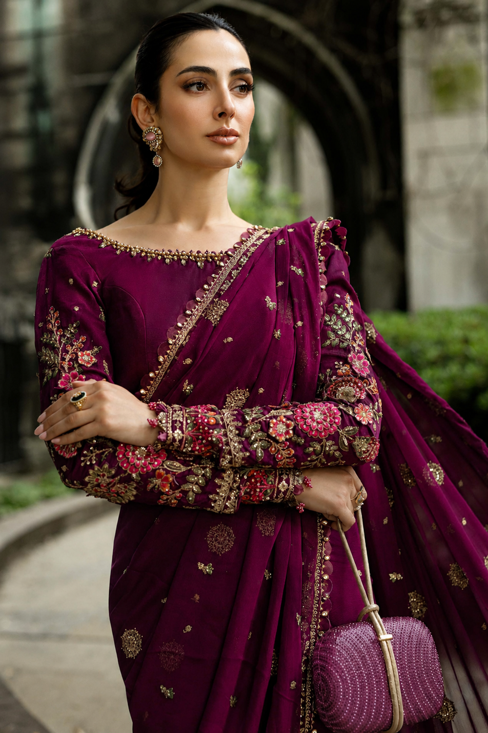 Maria.B. Mbroidered Eid Edition Chiffon Saree - WF-09-01 - TC-1761