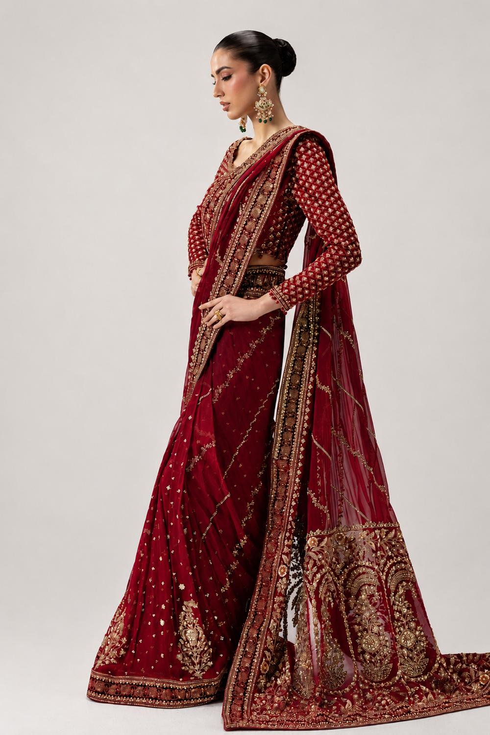 Maria.B. Heavily Embroidery Formal Saree - DANIRA MC-26V1-09 - TC-1792