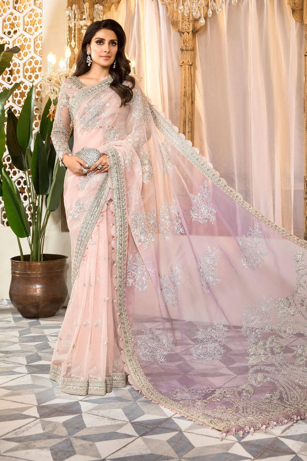 Maria.B Unstitched MBROIDERED - Rose Pink and Lilac (BD-2404) Saree - TC-697