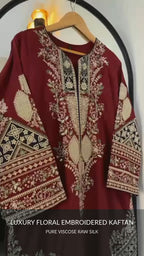 ETHNC Luxury Floral Embroidered Kaftan – Pure Viscose Raw Silk | Ready to Wear - TC-1763