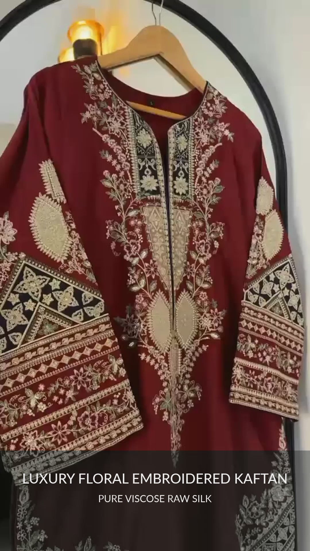 ETHNC Luxury Floral Embroidered Kaftan – Pure Viscose Raw Silk | Ready to Wear - TC-1763