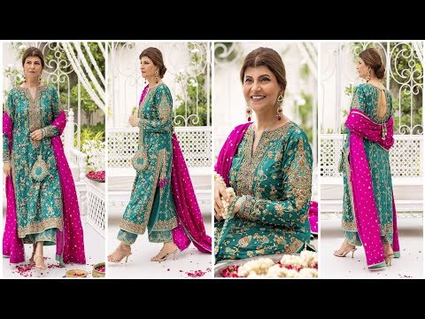 Farah Talib Aziz - Avisa Emerald Kurta Luxury Wedding Formal - TC-1266