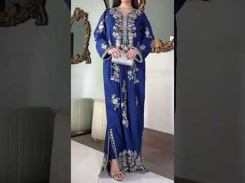 ETHNC Luxury Floral Hand Embellished Kaftan – Pure Viscose Raw Silk | Ready to Wear - TC-1783