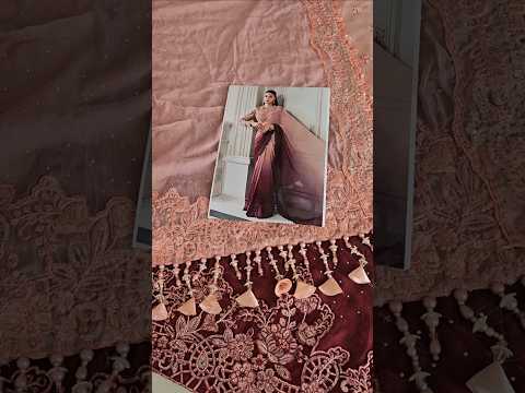 Maria.B. Mbroidered Luxury Wedding Chiffon Saree - BD-3001-Ash Pink Ombre - TC-1458