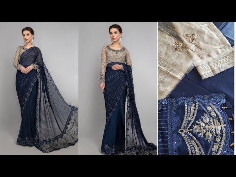 Maria B Wedding Collection 2025 - Saree - Ink Blue and Coffee - BDS-2004 - TC-218
