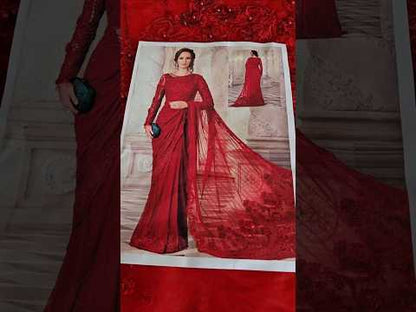 Maria B. Luxury Wedding Couture Saree Red/Black MC-051 - TC-1059