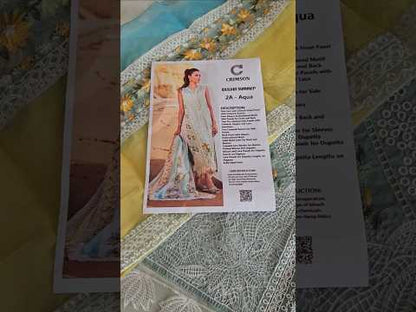 Crimson X Saira Shakira Luxury Lawn - D2 A Sicilian Summer A Aqua - TC-122