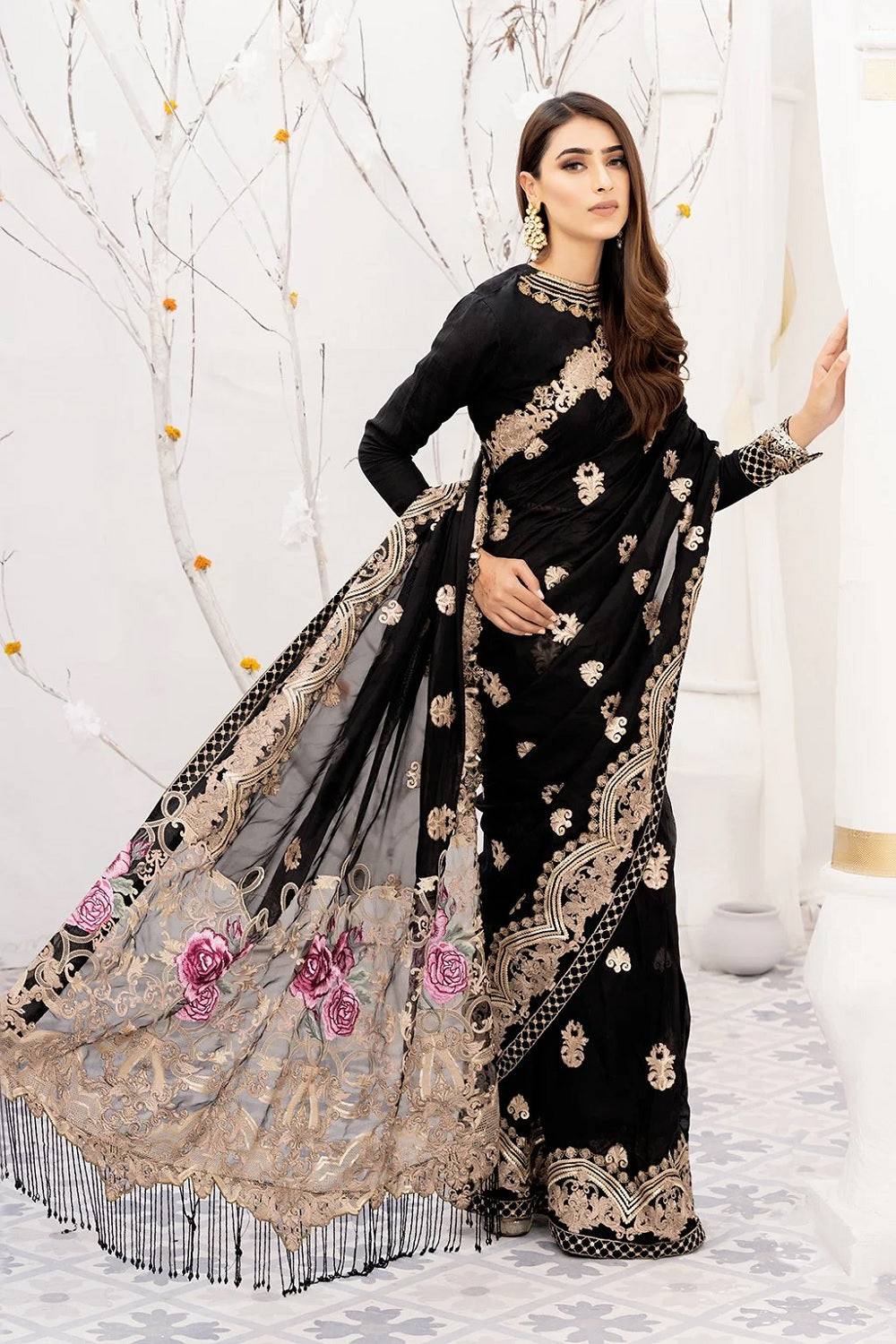 ENJIA - NOIR Designer Luxury Wedding Chiffon Saree - TC-1399