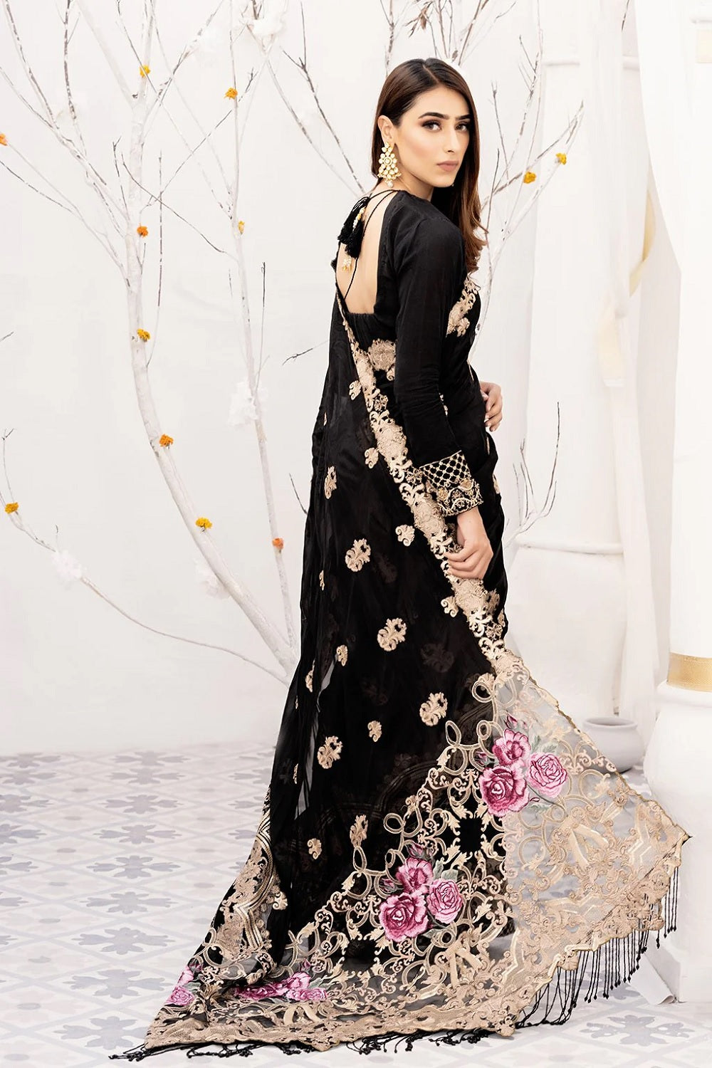 ENJIA - NOIR Designer Luxury Wedding Chiffon Saree - TC-1399
