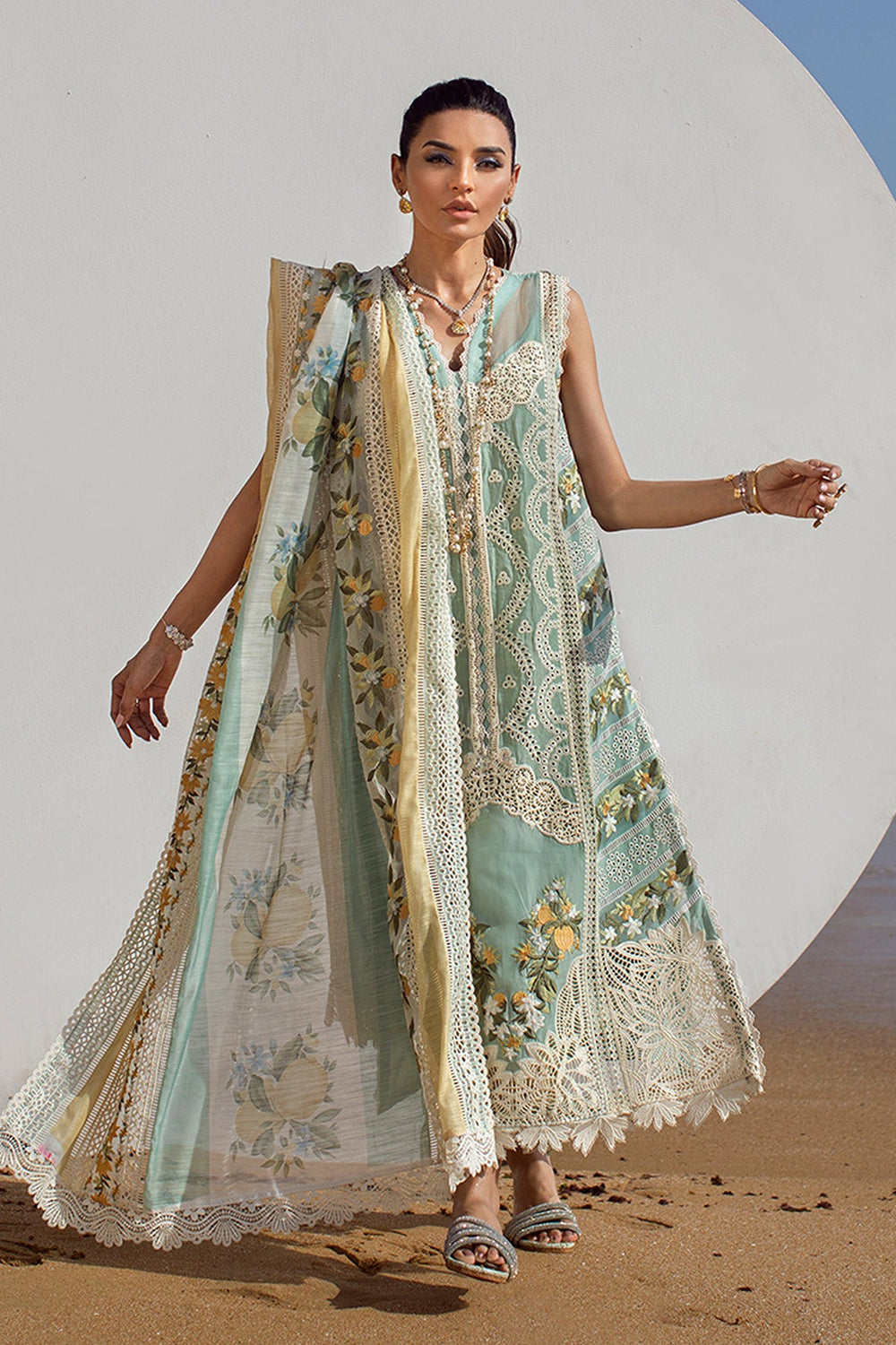 Crimson X Saira Shakira Luxury Lawn - D2 A Sicilian Summer A Aqua - TC-122