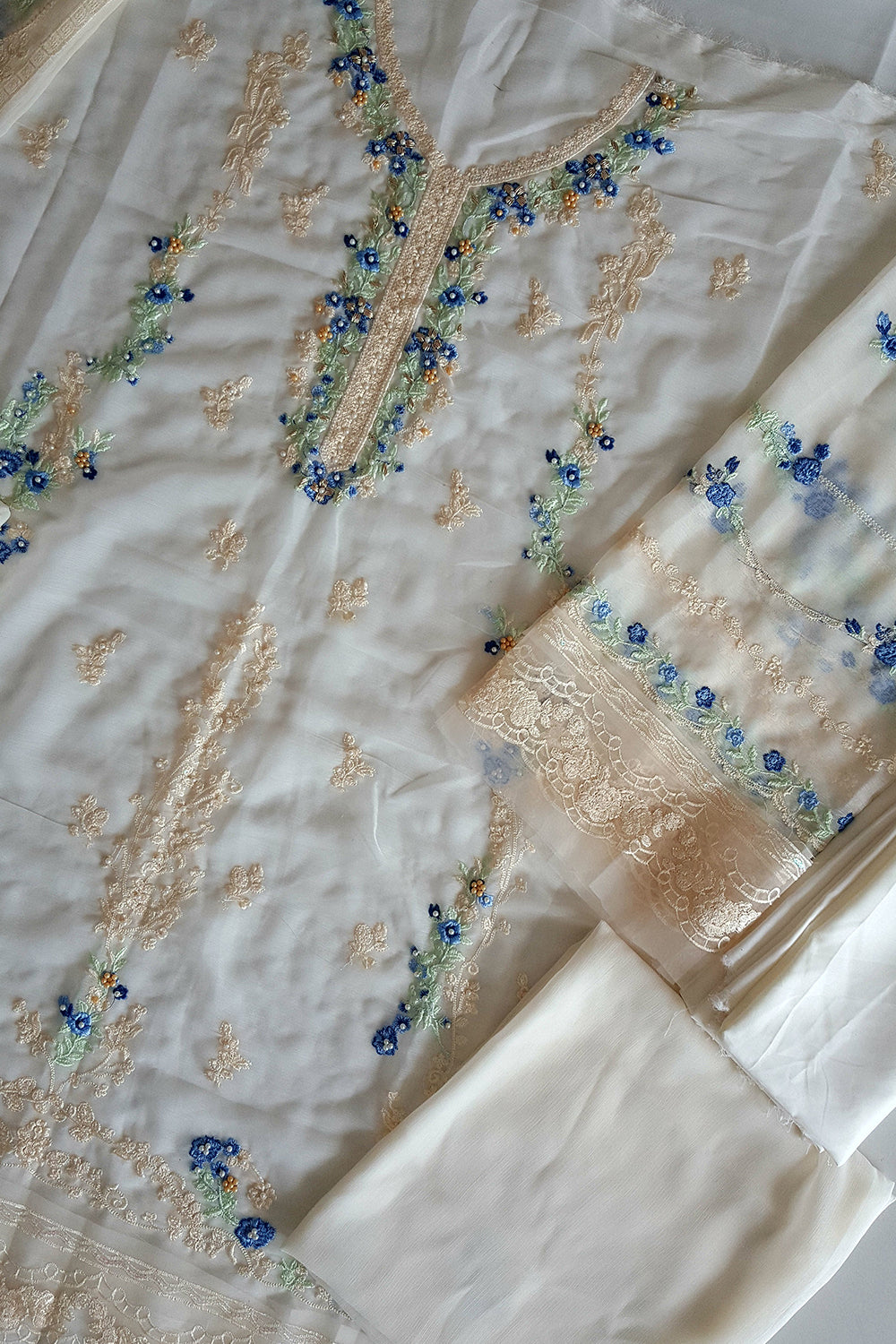 Agha Noor Heavily Embroidered - 3Pcs  Unstitch Semi Pure Chiffon - TC-184