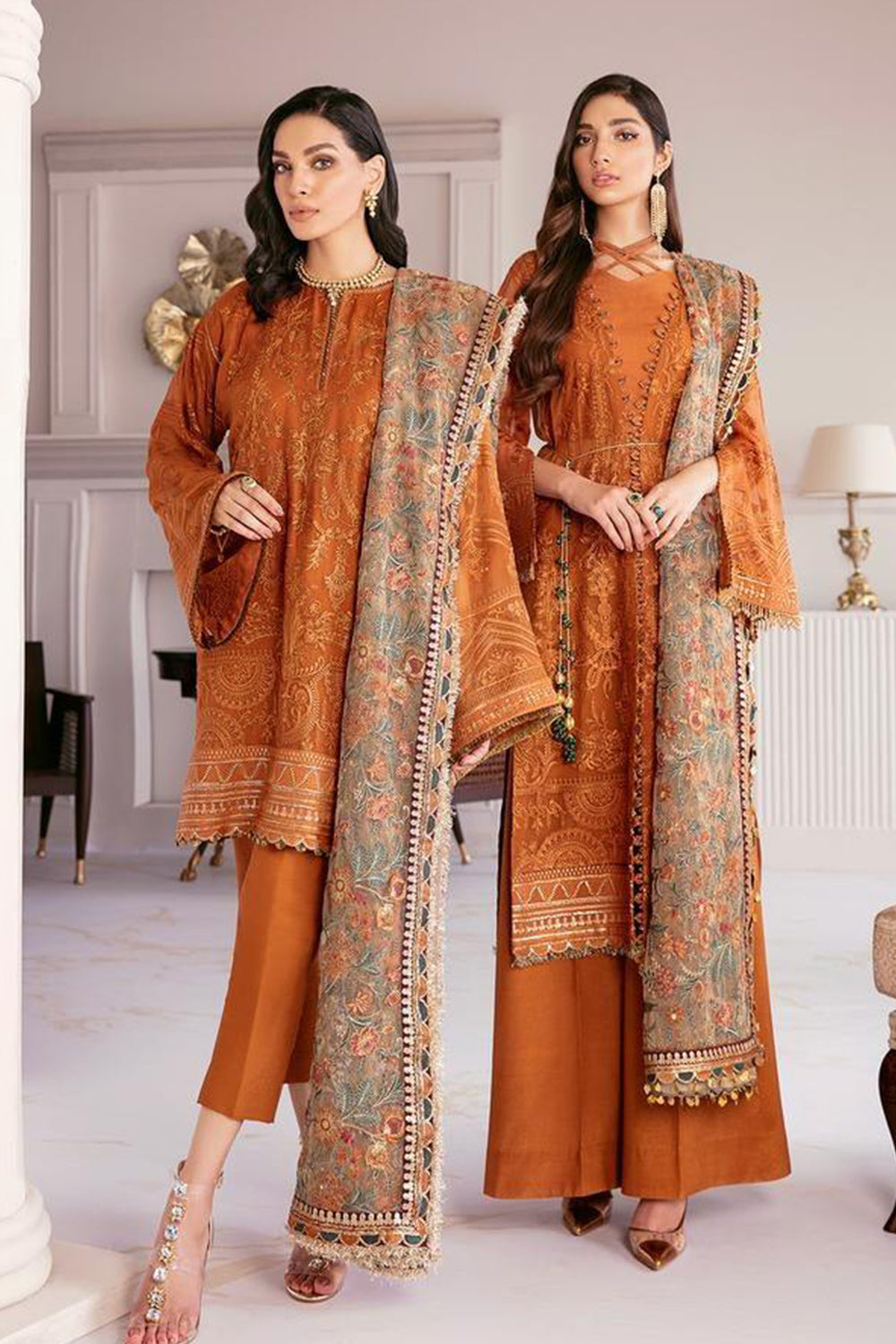 Baroque Chantelle Embroidered Chiffon 3 Piece Suit BQ-08 Crystal
