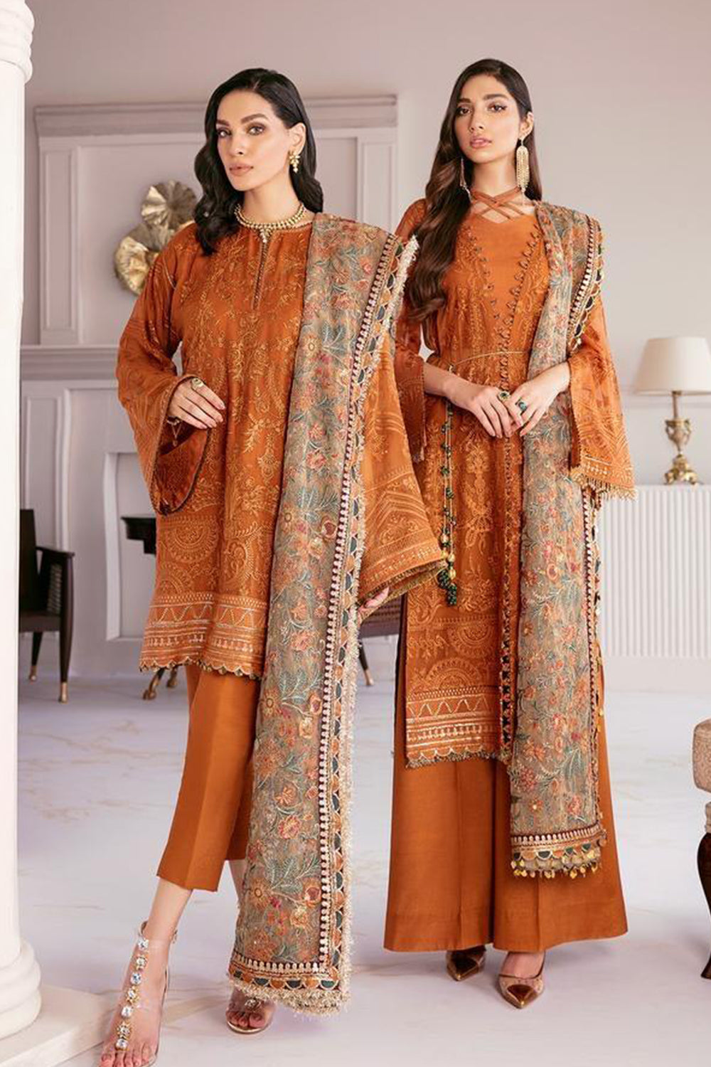 Baroque Chantelle Embroidered Chiffon 3 Piece Suit BQ-08 Crystal Sugar - TC-152