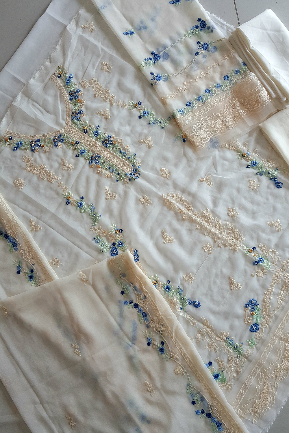 Agha Noor Heavily Embroidered - 3Pcs  Unstitch Semi Pure Chiffon - TC-184