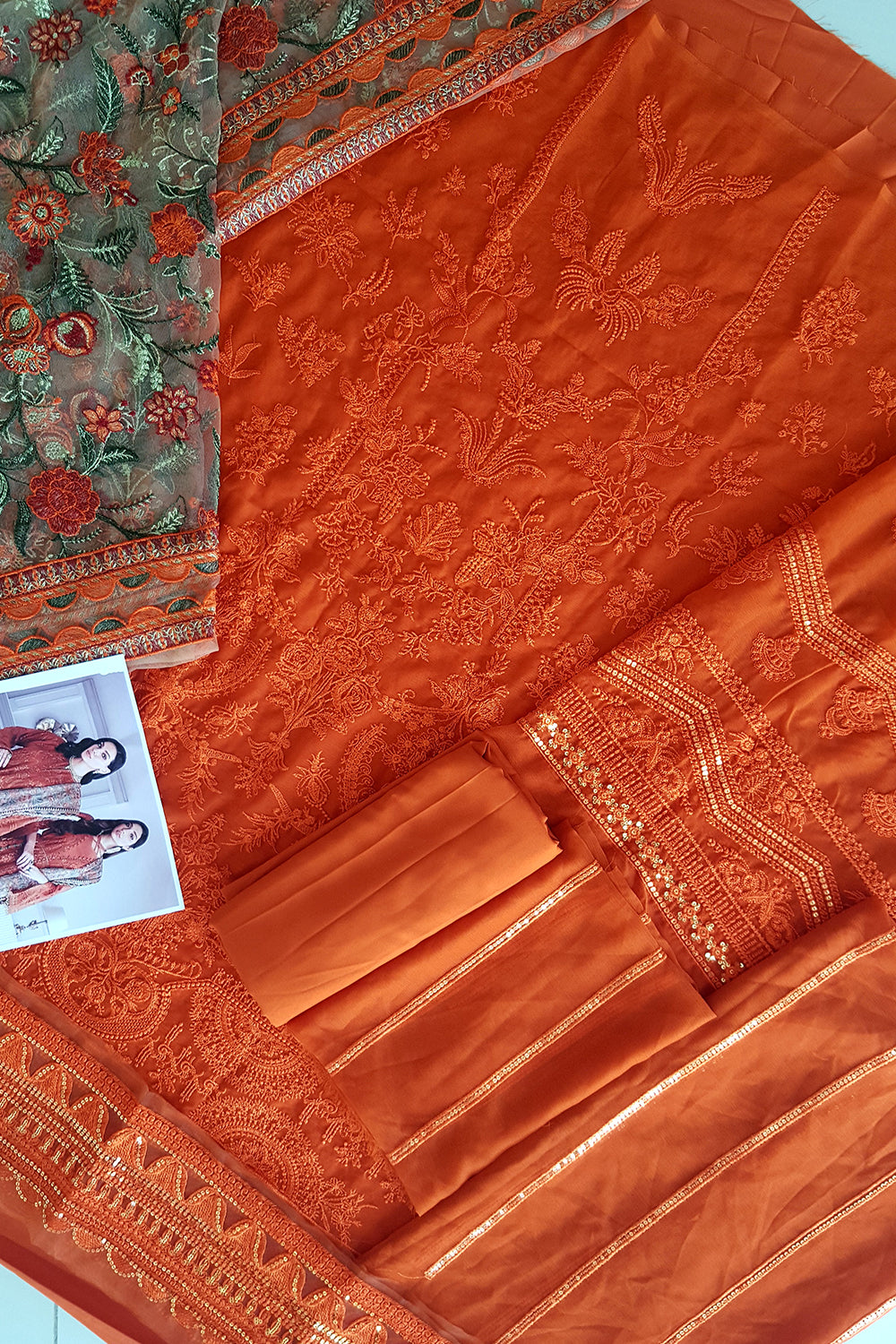 Baroque Chantelle Embroidered Chiffon 3 Piece Suit BQ-08 Crystal Sugar - TC-152