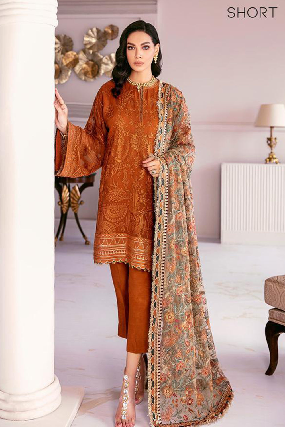Baroque Chantelle Embroidered Chiffon 3 Piece Suit BQ-08 Crystal Sugar - TC-152