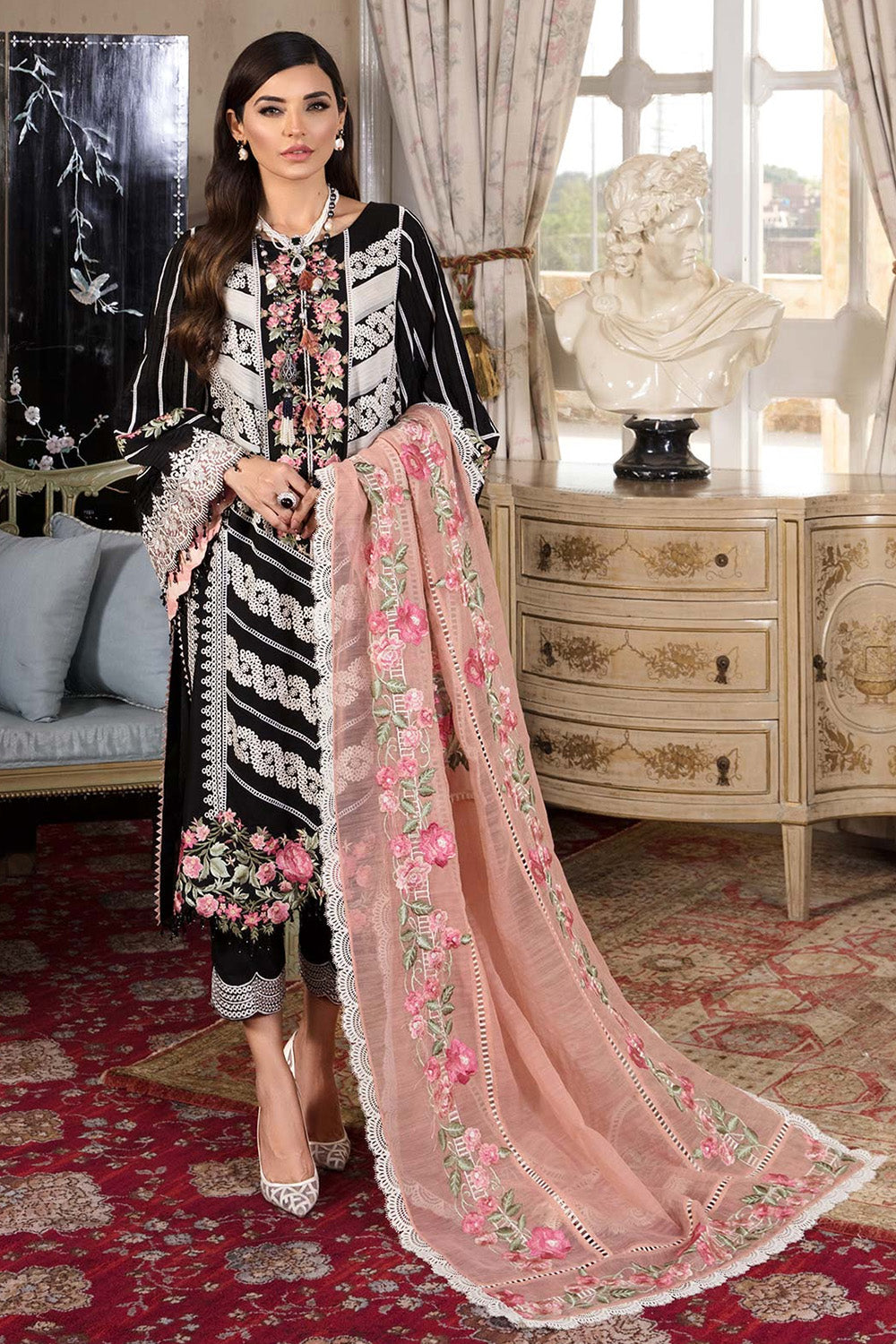 Crimson Luxury Lawn by Saira Shakira - TC-60 - Pleated Perfection - Midnight